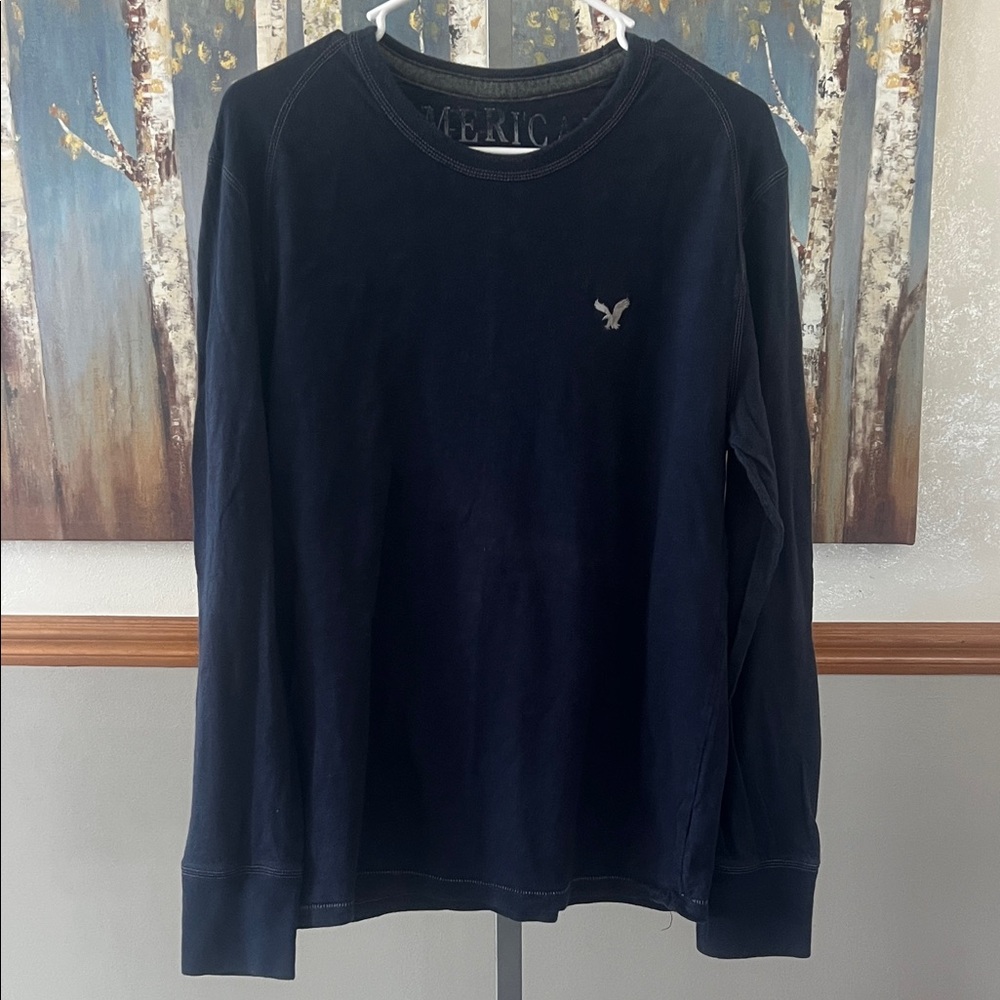 American Eagle Navy Long Sleeve Shirt with Logo